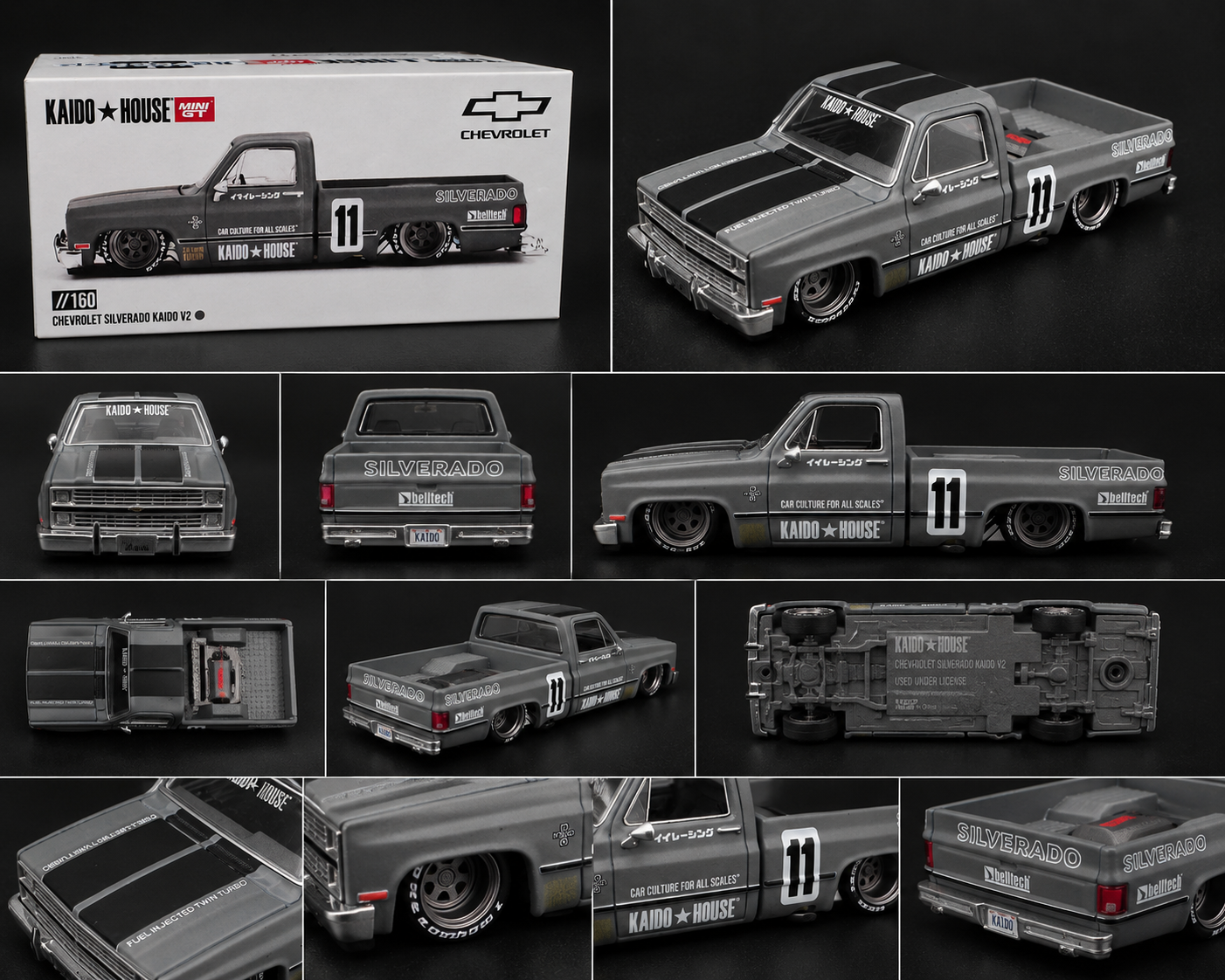 Kaido House Mini GT Chevrolet Silverado Kaido V2 1:64 diecast model with collector box and multiple viewing angles