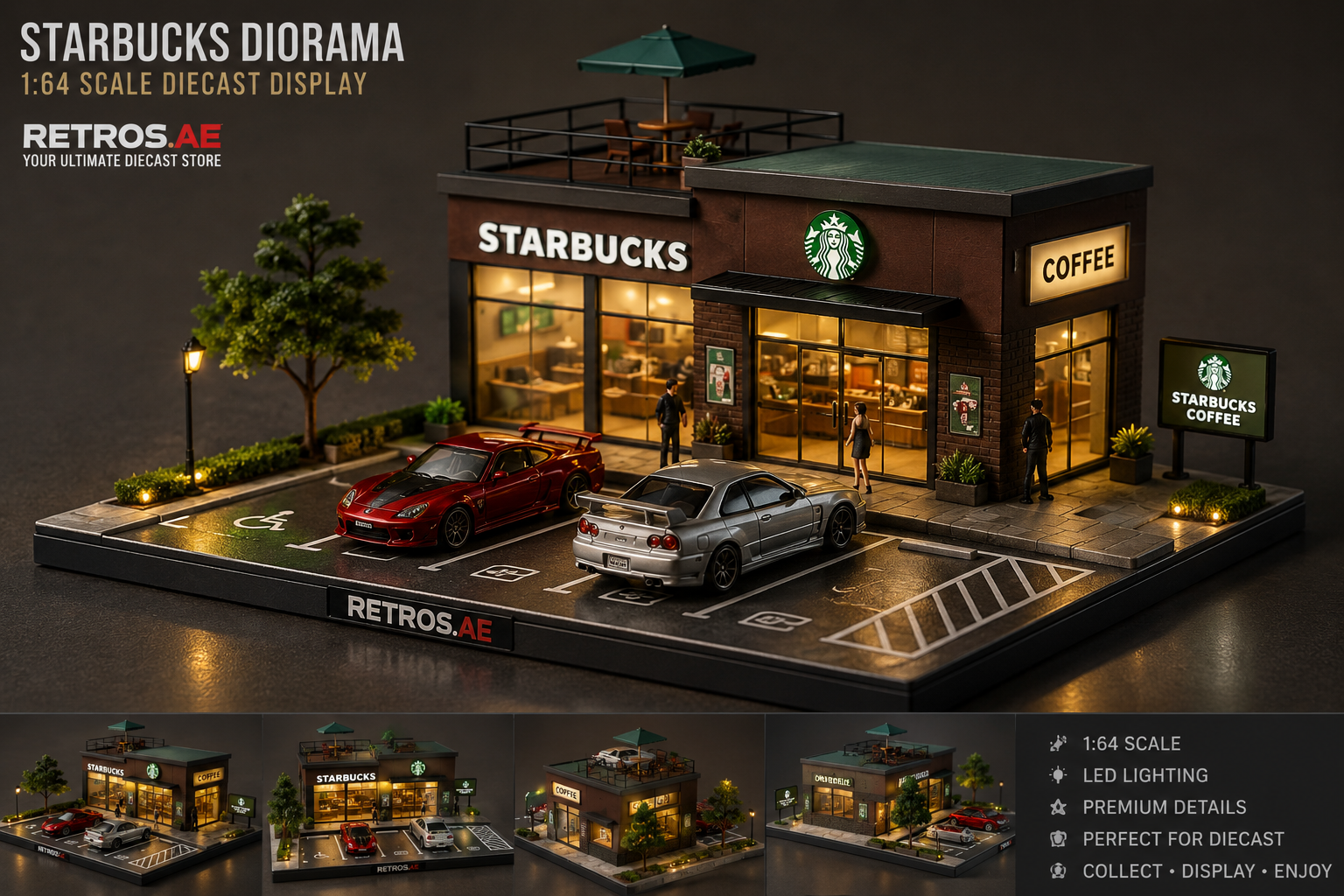 1:64 LED Coffee Shop Diorama: The Perfect Display for Hot Wheels, Mini GT & Tomica